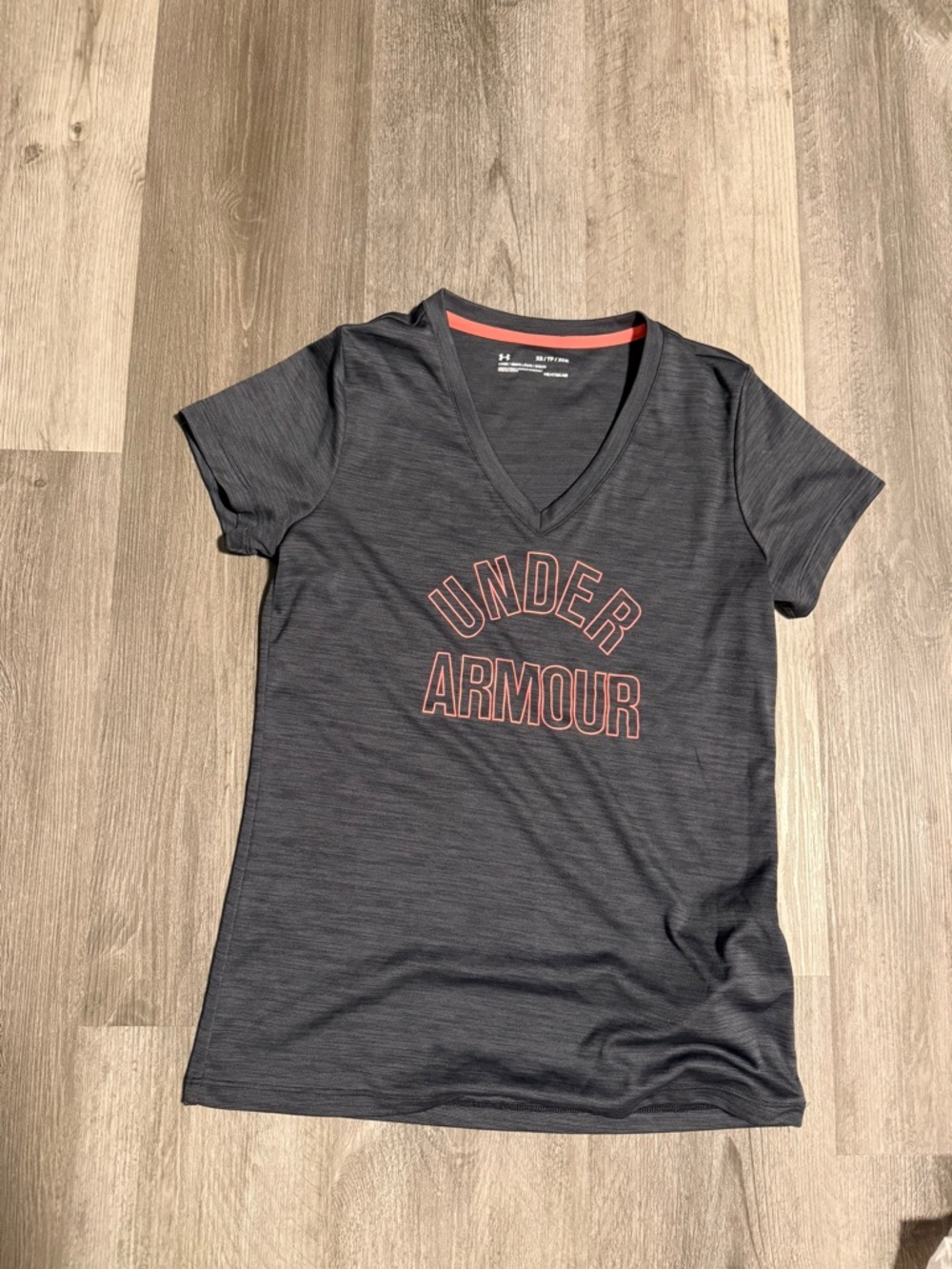 Under Armour Women's Dark Gray V-Neck Tee with Pink Logo